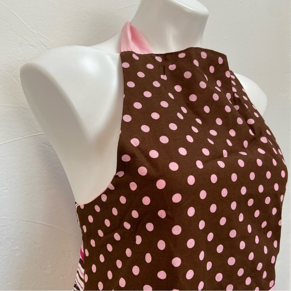 FLIRTY APRONS RETRO LOOK PINK POLKA DOT CANDY STRIPE RUFFLE APRON - Picture 8 of 16